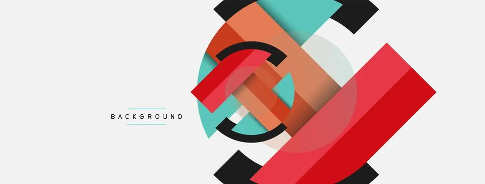 Geometric shapes composition abstract background. Circles lines and rectangles Stock Illustration