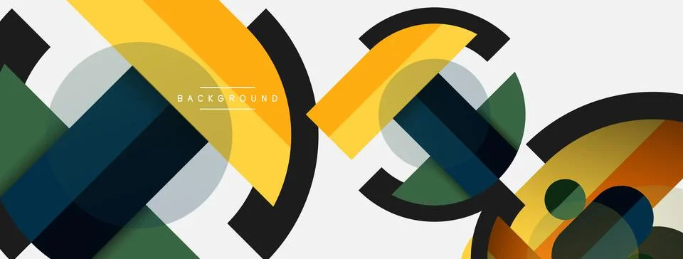 Geometric shapes composition abstract background. Circles lines and rectangles Stock Illustration