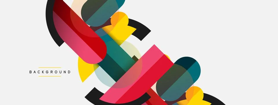 Geometric shapes composition abstract background. Circles lines and rectangles Stock Illustration