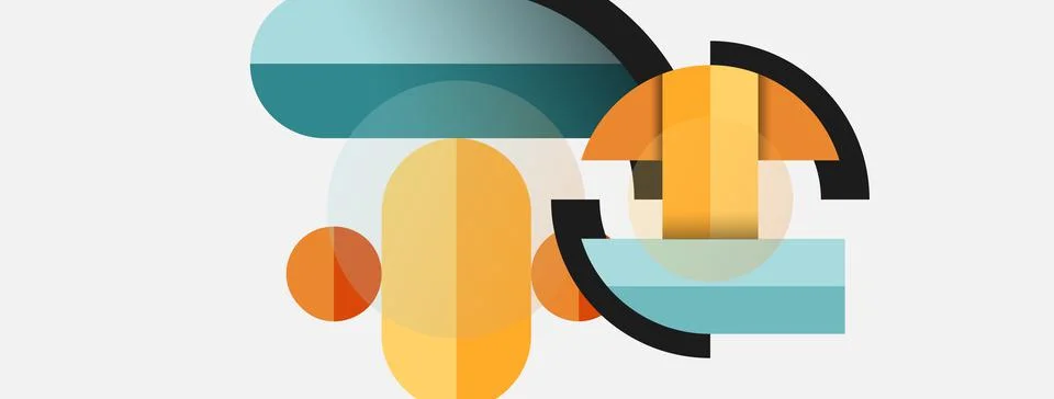 Geometric shapes composition abstract background. Circles lines and rectangles Stock Illustration