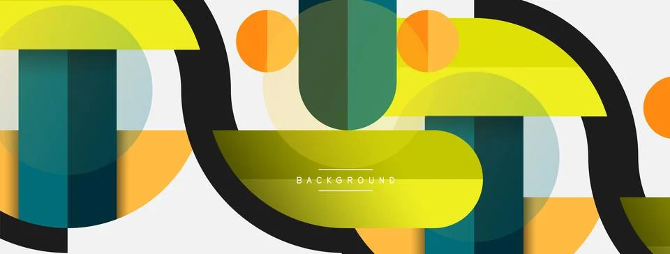 Geometric shapes composition abstract background. Circles lines and rectangles Stock Illustration