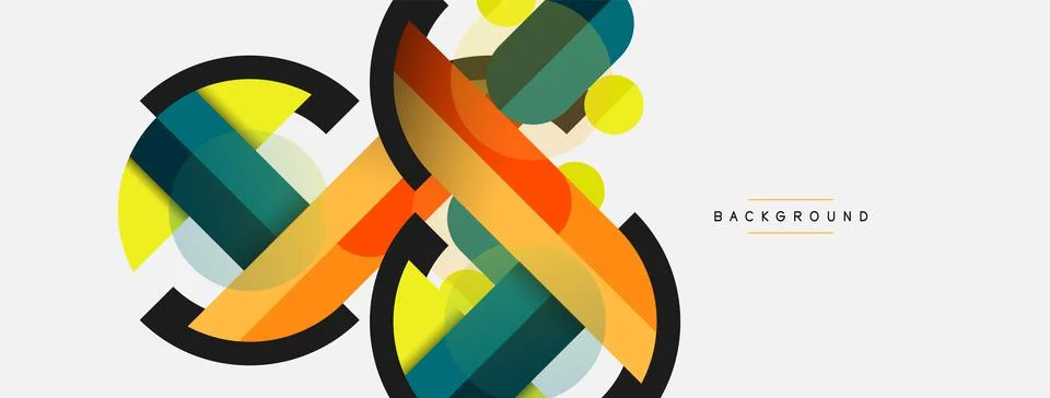 Geometric shapes composition abstract background. Circles lines and rectangles Stock Illustration