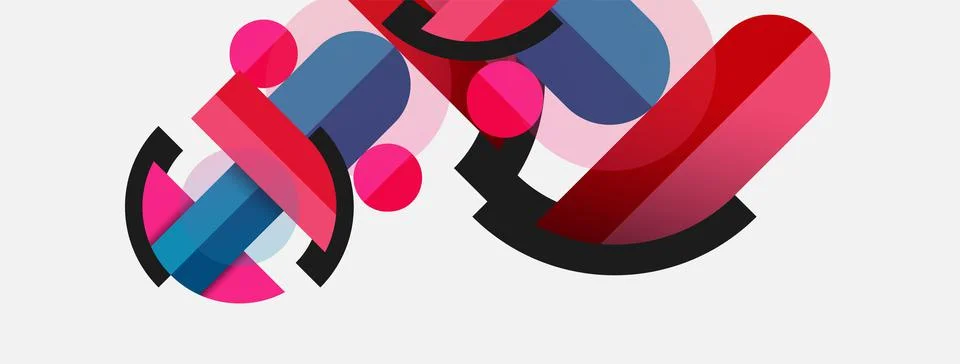 Geometric shapes composition abstract background. Circles lines and rectangles Stock Illustration
