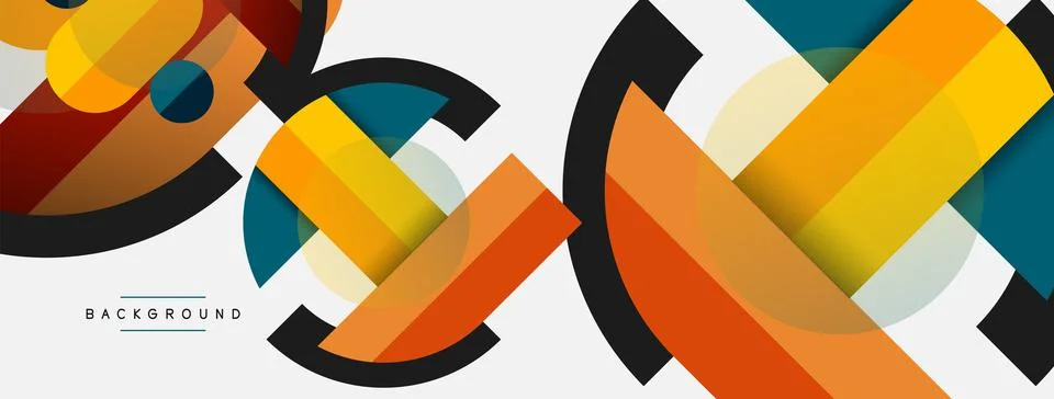 Geometric shapes composition abstract background. Circles lines and rectangles Stock Illustration