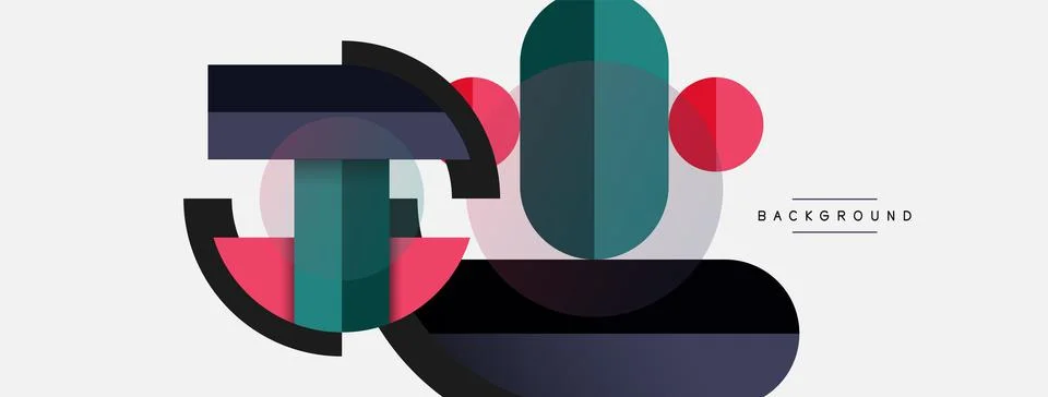 Geometric shapes composition abstract background. Circles lines and rectangles Stock Illustration