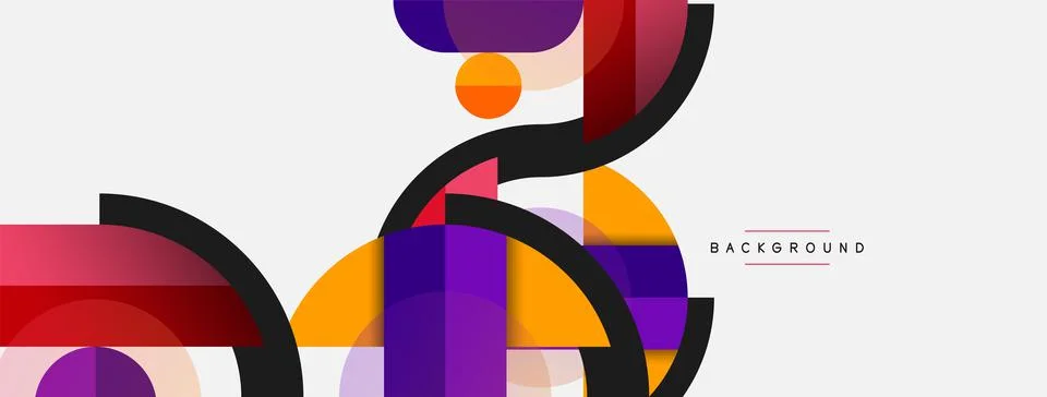 Geometric shapes composition abstract background. Circles lines and rectangles Stock Illustration