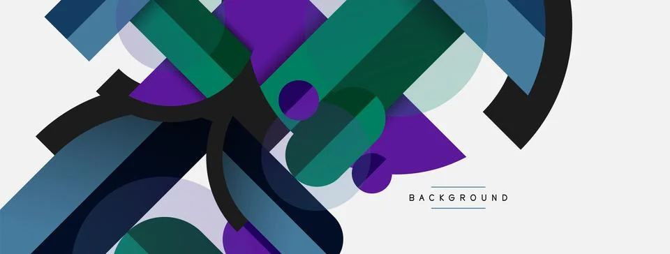 Geometric shapes composition abstract background. Circles lines and rectangles Stock Illustration