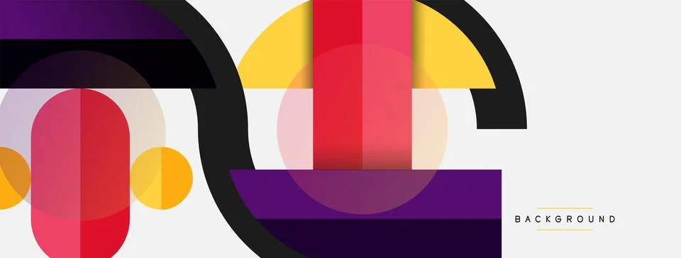 Geometric shapes composition abstract background. Circles lines and rectangles Stock Illustration