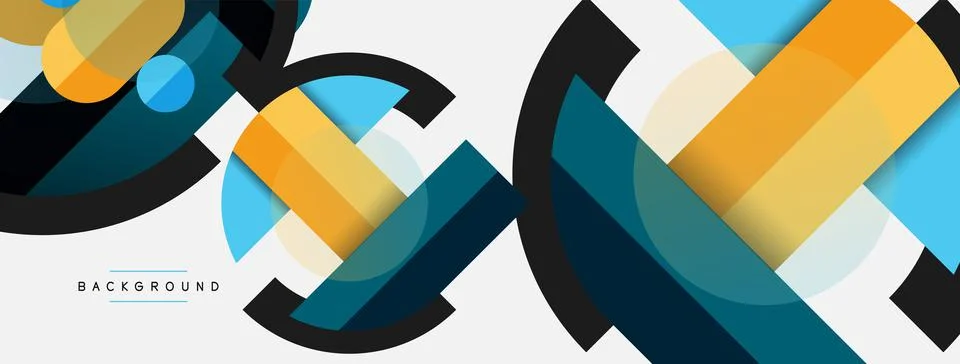 Geometric shapes composition abstract background. Circles lines and rectangles Stock Illustration