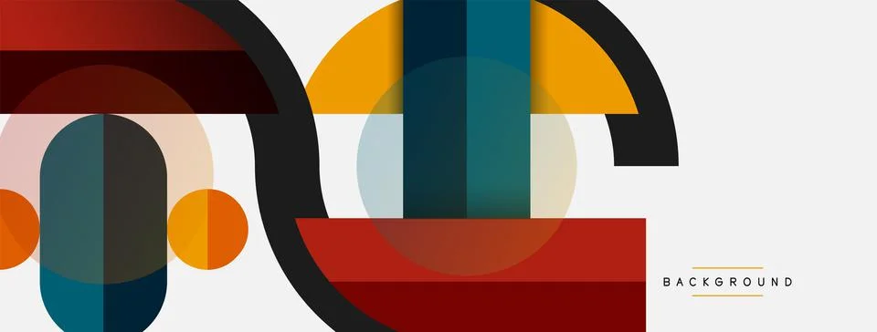 Geometric shapes composition abstract background. Circles lines and rectangles Stock Illustration