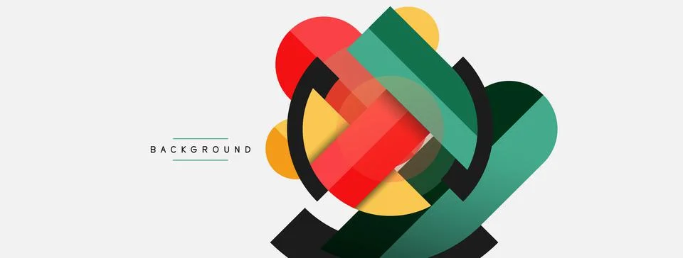 Geometric shapes composition abstract background. Circles lines and rectangles Stock Illustration