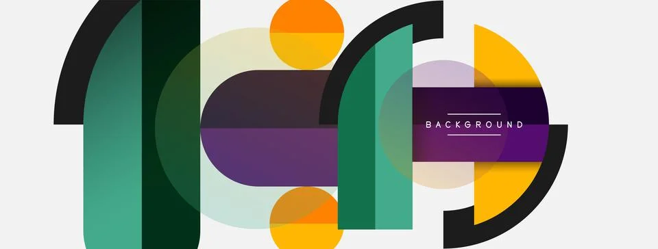Geometric shapes composition abstract background. Circles lines and rectangles Stock Illustration