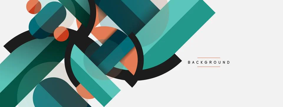 Geometric shapes composition abstract background. Circles lines and rectangles Stock Illustration