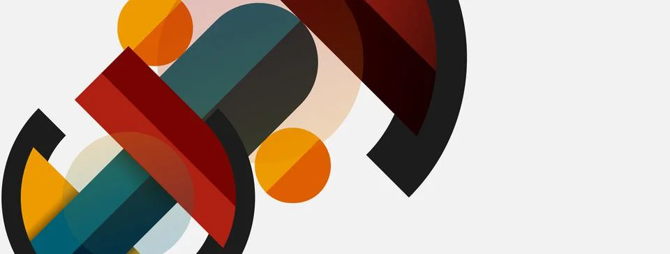 Geometric shapes composition abstract background. Circles lines and rectangles Stock Illustration