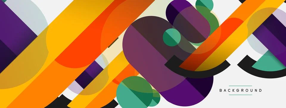 Geometric shapes composition abstract background. Circles lines and rectangles Stock Illustration
