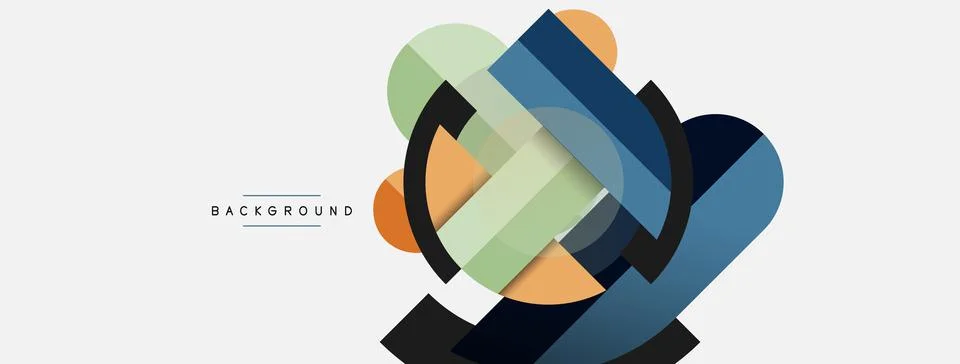 Geometric shapes composition abstract background. Circles lines and rectangles Stock Illustration