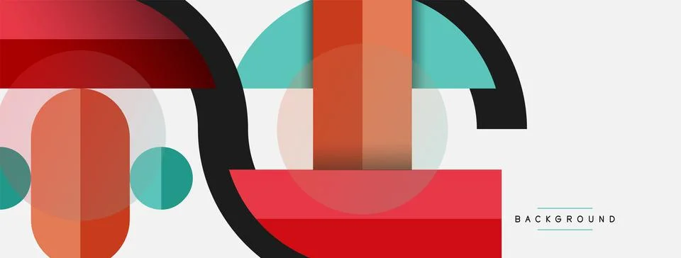 Geometric shapes composition abstract background. Circles lines and rectangles 库存插图