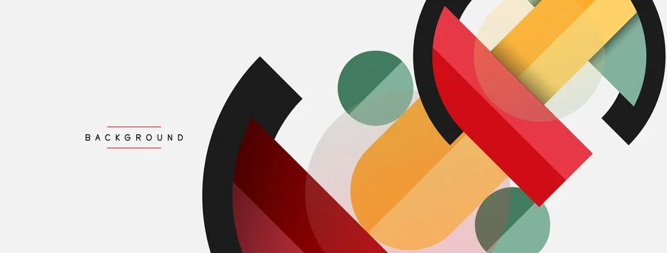 Geometric shapes composition abstract background. Circles lines and rectangles Stock Illustration
