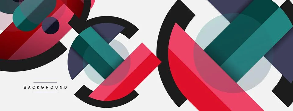 Geometric shapes composition abstract background. Circles lines and rectangles Illustrazione stock