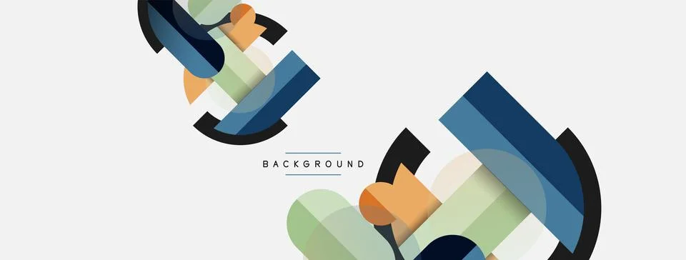 Geometric shapes composition abstract background. Circles lines and rectangles Stock Illustration