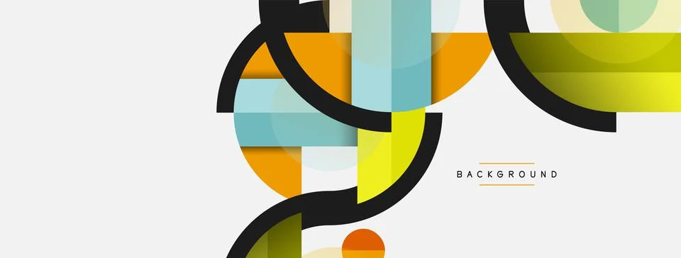 Geometric shapes composition abstract background. Circles lines and rectangles Stock Illustration