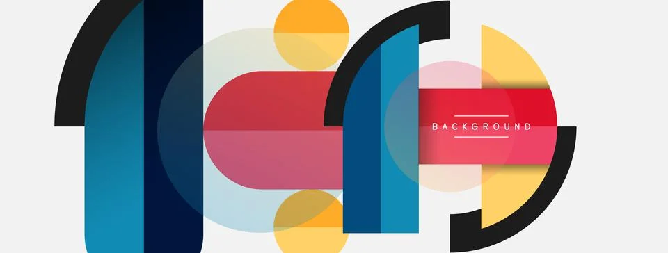 Geometric shapes composition abstract background. Circles lines and rectangles Illustrazione stock