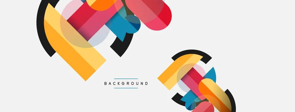 Geometric shapes composition abstract background. Circles lines and rectangles Stock Illustration