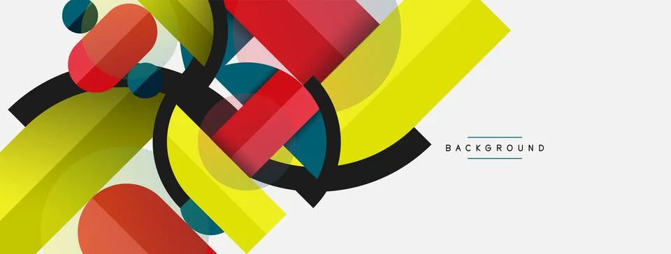 Geometric shapes composition abstract background. Circles lines and rectangles Illustration