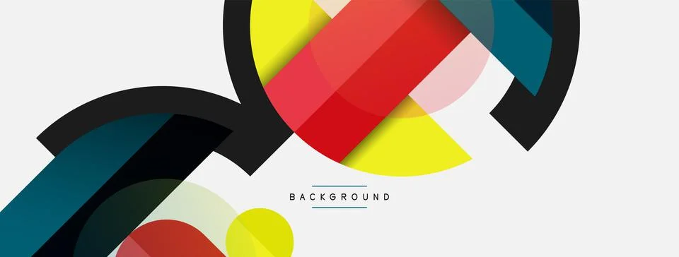 Geometric shapes composition abstract background. Circles lines and rectangles Stock Illustration