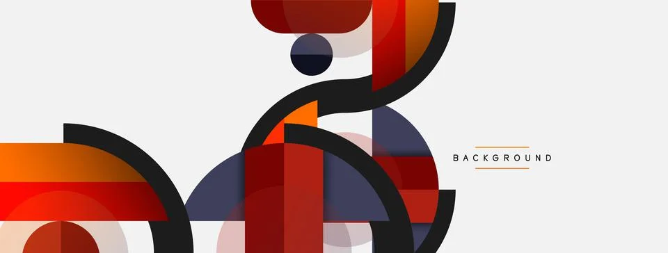 Geometric shapes composition abstract background. Circles lines and rectangles Stock Illustration