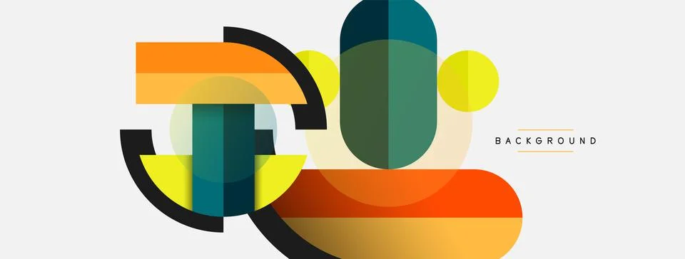 Geometric shapes composition abstract background. Circles lines and rectangles Stock Illustration