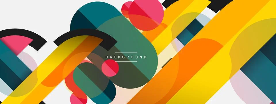 Geometric shapes composition abstract background. Circles lines and rectangles Stock Illustration