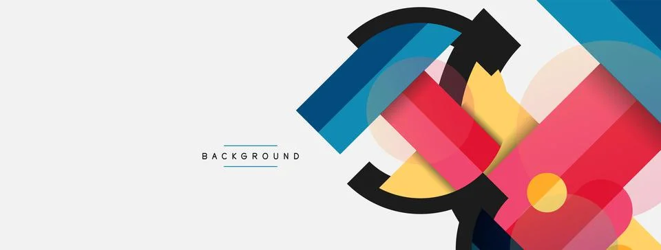 Geometric shapes composition abstract background. Circles lines and rectangles Stock Illustration