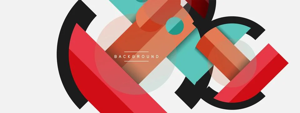 Geometric shapes composition abstract background. Circles lines and rectangles Stock Illustration