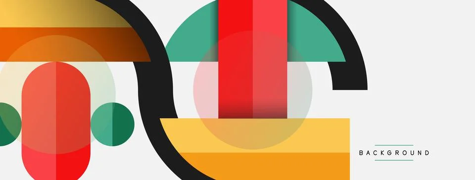 Geometric shapes composition abstract background. Circles lines and rectangles Stock Illustration