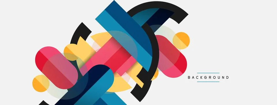 Geometric shapes composition abstract background. Circles lines and rectangles Stock Illustration