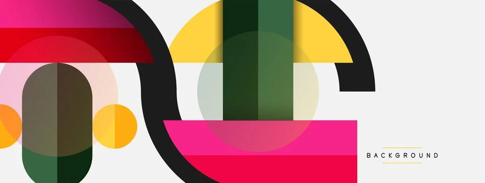 Geometric shapes composition abstract background. Circles lines and rectangles Stock Illustration