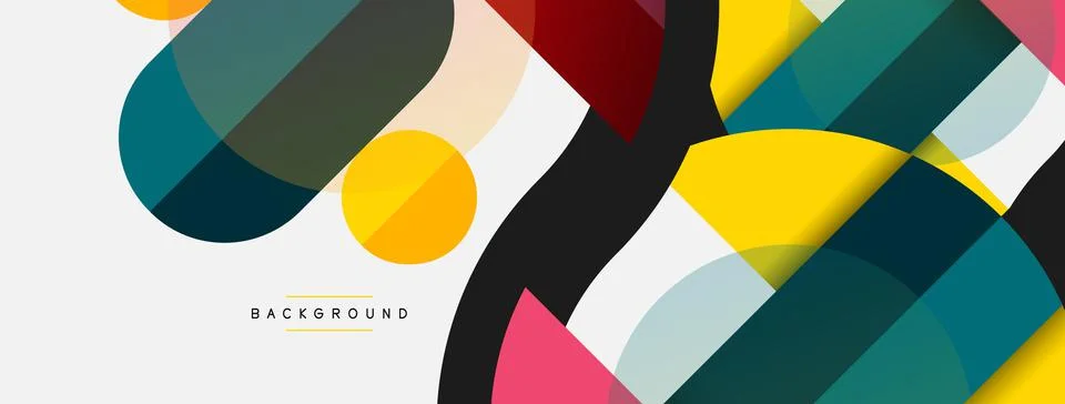 Geometric shapes composition abstract background. Circles lines and rectangles Stock Illustration