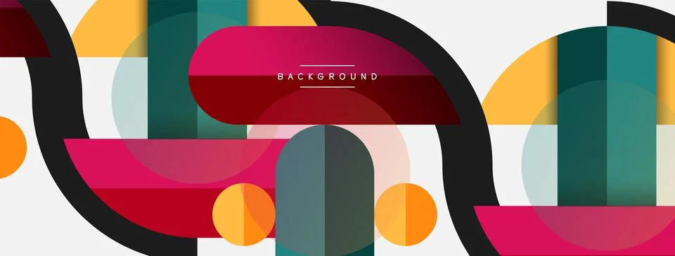 Geometric shapes composition abstract background. Circles lines and rectangles Stock Illustration