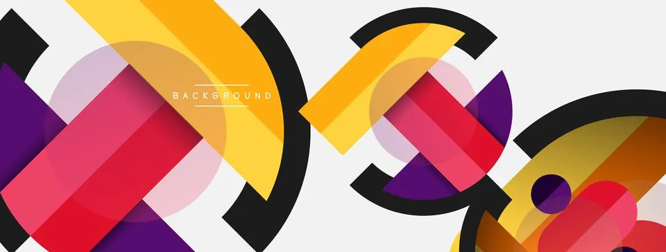 Geometric shapes composition abstract background. Circles lines and rectangles Illustrazione stock