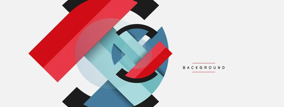 Geometric shapes composition abstract background. Circles lines and rectangles Stock Illustration
