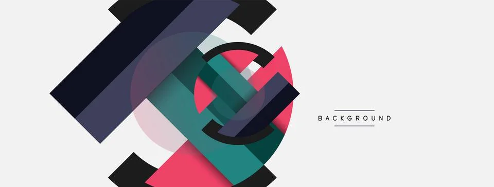 Geometric shapes composition abstract background. Circles lines and rectangles Illustrazione stock