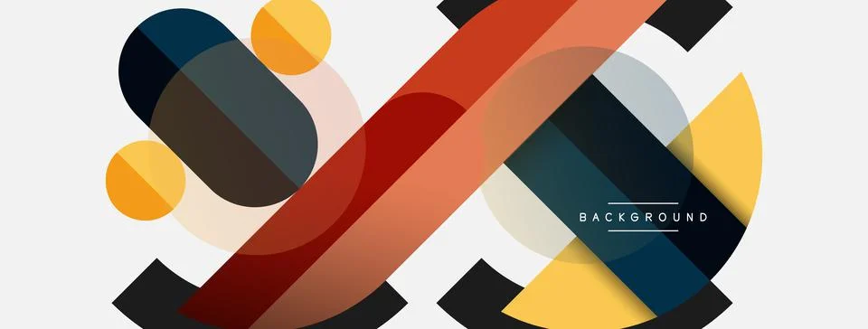 Geometric shapes composition abstract background. Circles lines and rectangles Stock Illustration