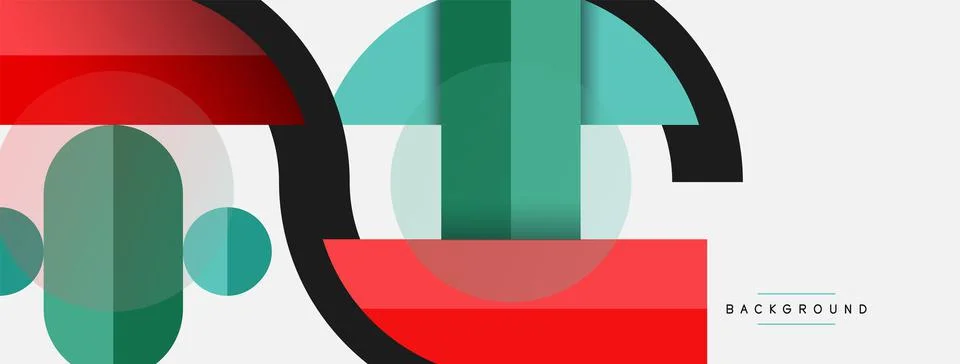 Geometric shapes composition abstract background. Circles lines and rectangles Stock Illustration
