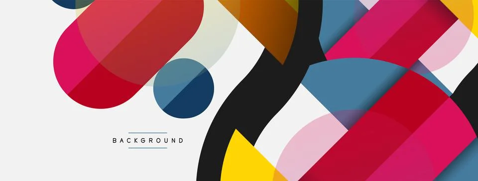 Geometric shapes composition abstract background. Circles lines and rectangles Stock Illustration