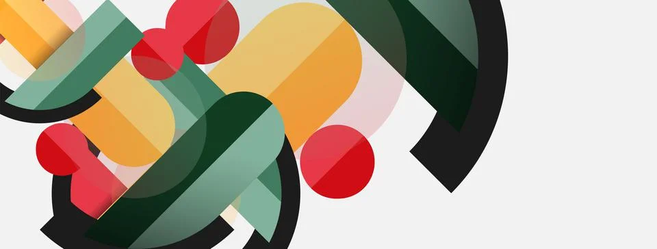 Geometric shapes composition abstract background. Circles lines and rectangles Illustrazione stock