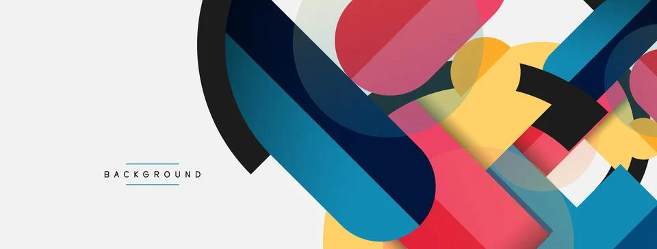 Geometric shapes composition abstract background. Circles lines and rectangles Stock Illustration