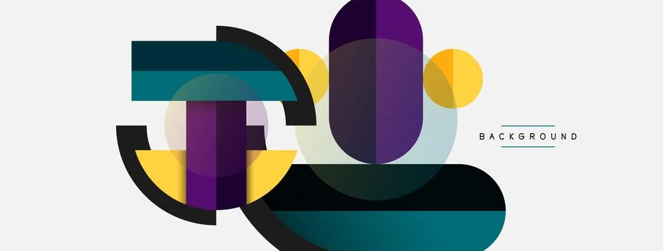 Geometric shapes composition abstract background. Circles lines and rectangles Stock Illustration