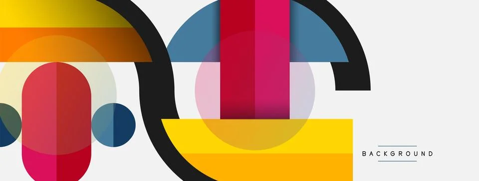 Geometric shapes composition abstract background. Circles lines and rectangles Stock Illustration