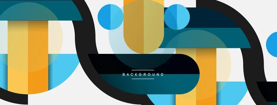 Geometric shapes composition abstract background. Circles lines and rectangles Illustrazione stock